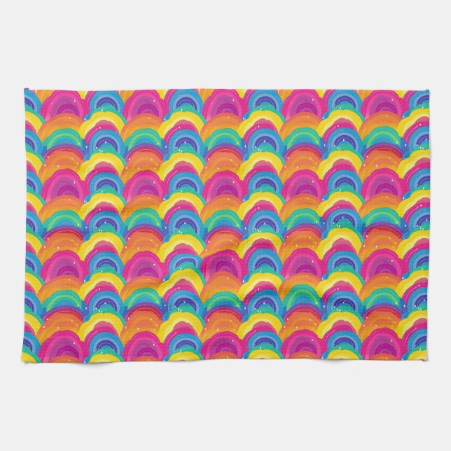 Colourful Seamless Rainbow and Wave Pattern Tea Towel (Horizontal)