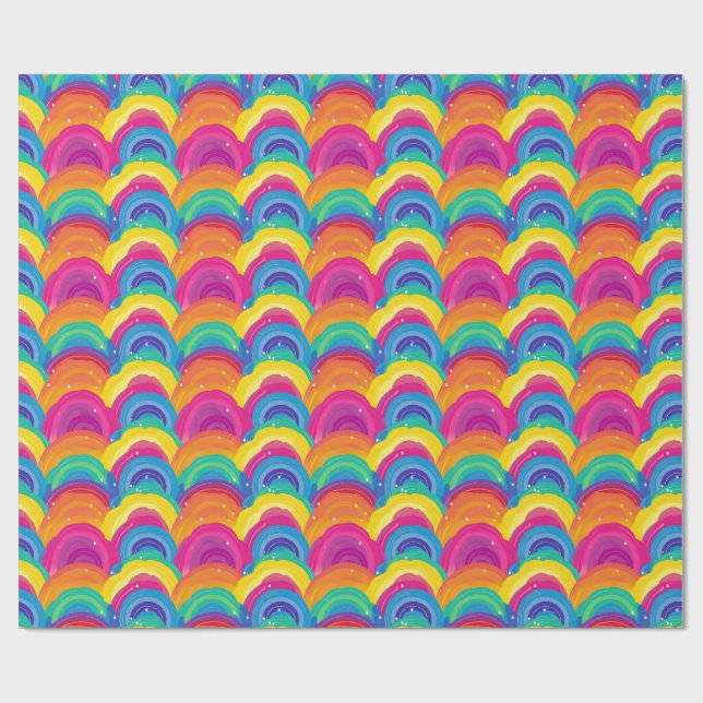 Colourful Seamless Rainbow and Wave Pattern Wrapping Paper (Flat)