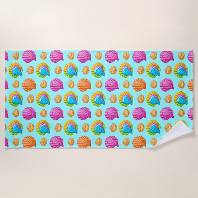 🌊🐚✨ Colourful Seashell Beach Vibes Coastal Art  Towel (Front)