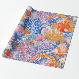 Colourful Seashell Coral Turquoise Purple Ocean Wrapping Paper