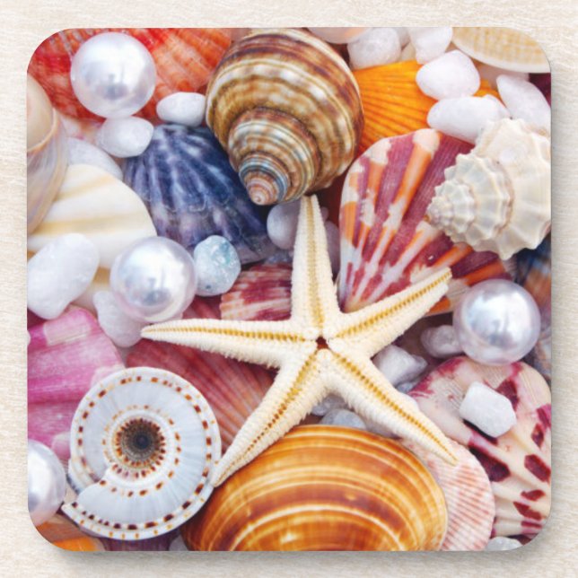 Colourful seashell Hard plastic coasters (Front)