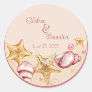 Colourful Seashell Wedding Classic Round Sticker