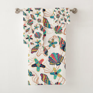 Colourful seashells pattern bath towel set