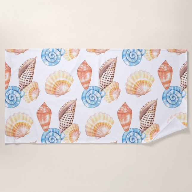 Colourful Seashells Pattern Beach Towel (Front)