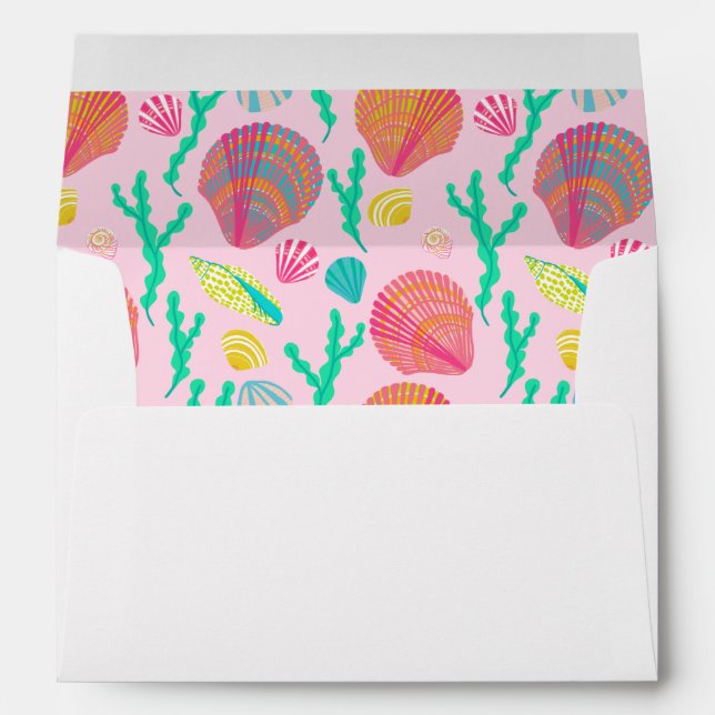 Colourful Seashells Pattern Beach Wedding Bridal Envelope (Back (Bottom))