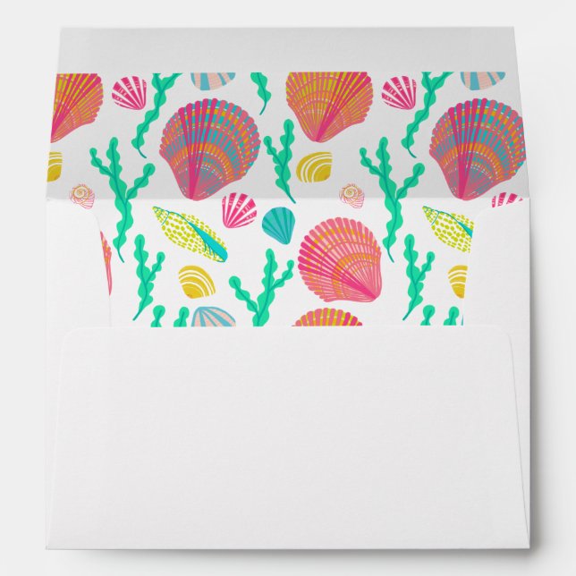 Colourful Seashells Pattern Beach Wedding Party  Envelope (Back (Bottom))