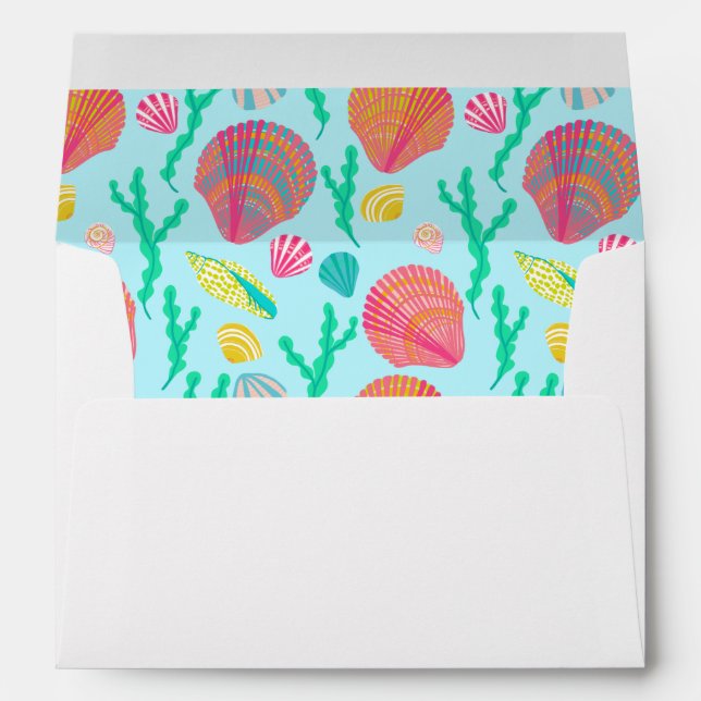 Colourful Seashells Pattern Beach Wedding Party  Envelope (Back (Bottom))