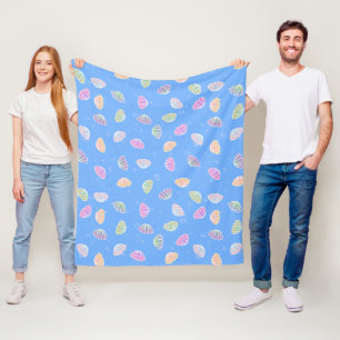 Colourful Seashells Pattern Light Blue Fleece Blanket