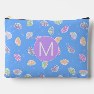 Colourful Seashells Pattern Light Blue Monogram Accessory Pouch