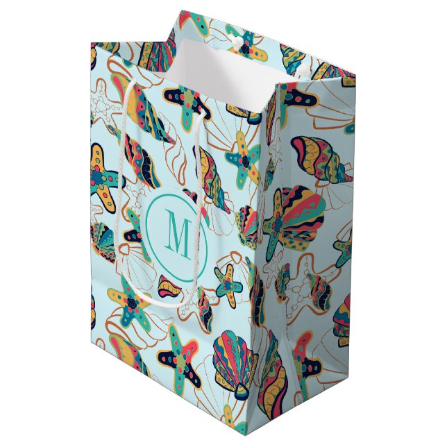 Colourful seashells pattern medium gift bag (Front Angled)