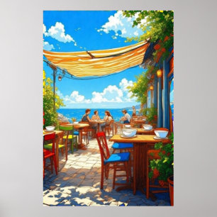 Colourful Seaside Café Al Fresco Patio Poster