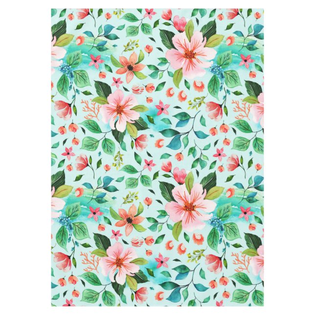 Colourful seaside flowers pattern tablecloth (Front)