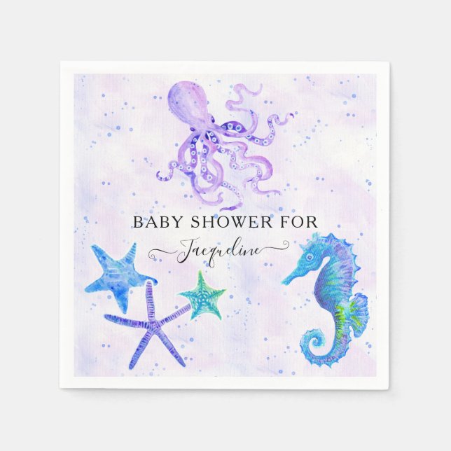 Colourful Seaside Starfish Seahorse Octopus Baby Napkin (Front)