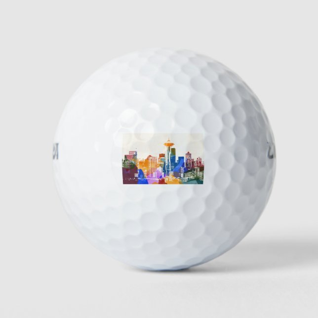 Colourful Seattle Skyline Golf Balls (Front)
