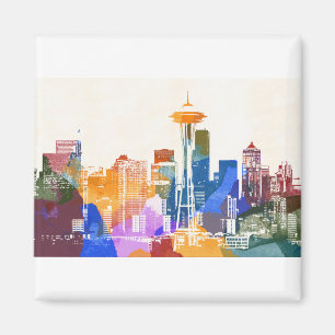 Colourful Seattle Skyline Magnet
