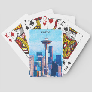 Colourful Seattle Washington Cityscape Playing Cards