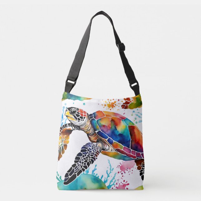 Colourful Seaturtle Watercolor Art Crossbody Bag (Front)