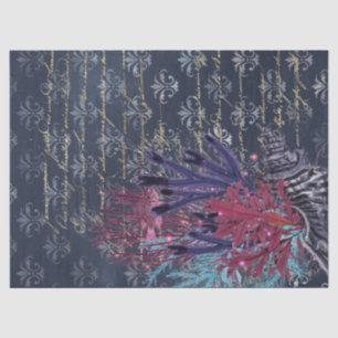 Colourful Seaweed and Fish on Blue Decoupage Tissue Paper