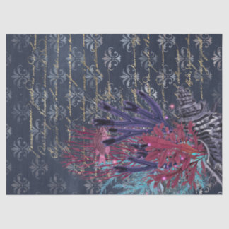 Colourful Seaweed and Fish on Blue Decoupage Tissue Paper