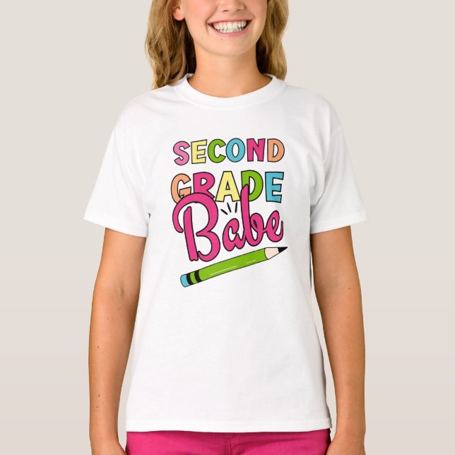 Colourful Second Grade Babe Back To School T-Shirt (Front)