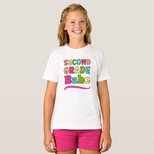 Colourful Second Grade Babe Back To School T-Shirt (Front Full)