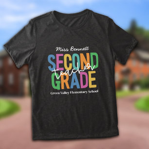 Colourful Second Grade Teacher Add Name Tri-Blend Shirt