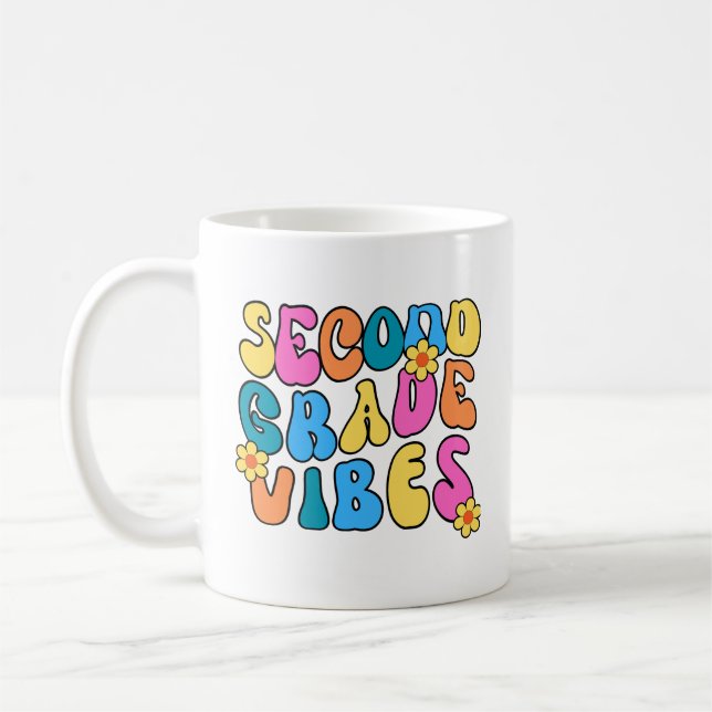 Colourful Second Grade Vibes– Back to  school Retr Coffee Mug (Left)
