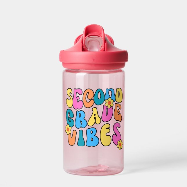 Colourful Second Grade Vibes– Back to  school Retr Water Bottle (Front)