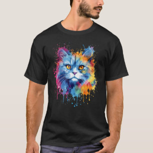 Colourful Selkirk Rex Cat Face Splash Art T-Shirt