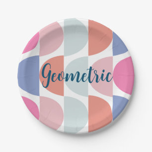 Colourful Semi Circle Abstract Geometric Pattern Paper Plate