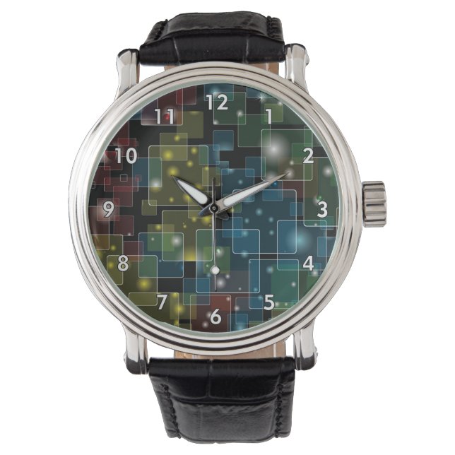 Colourful Semi-Transparent Squares with Stars Watch (Front)