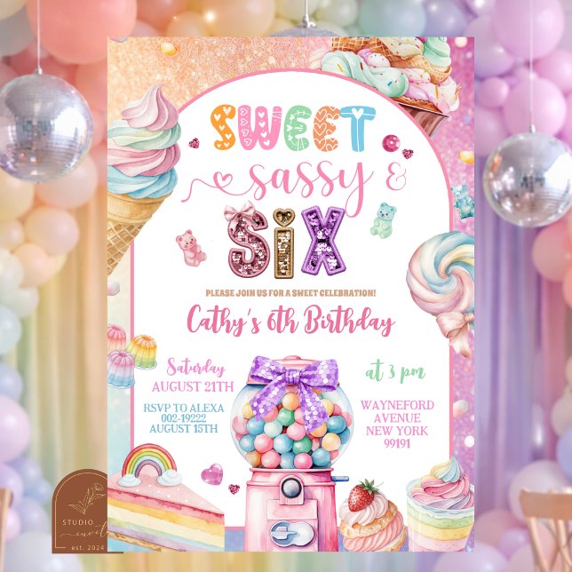 Colourful Sequin Pastel Candies 6th Birthday Invit Invitation (Creator Uploaded)