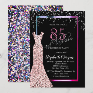 Colourful Sequins Rose Gold Dress 85th Birthday Invitation