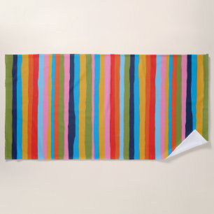 Colourful Serrate Stripes Painted Boho Pattern Beach Towel