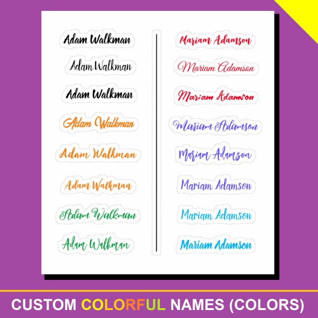 (Colourful Set of 16) Elegant Script Name Stickers (custom name stickers for kids)