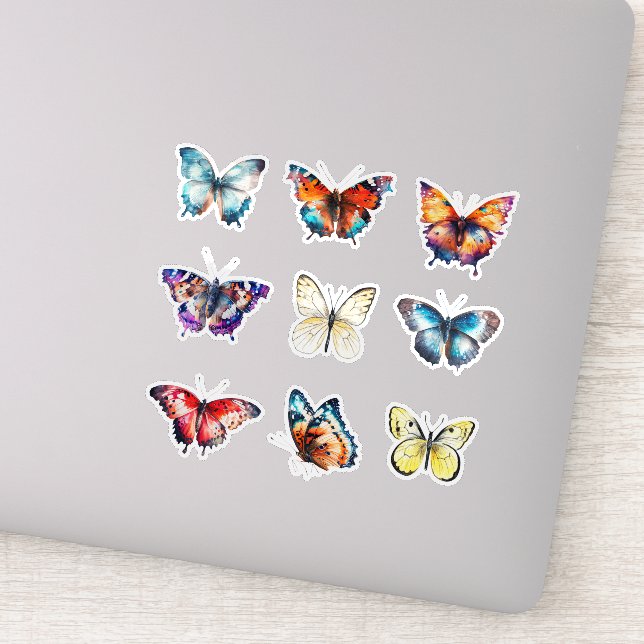 Colourful Set of 9 Butterflies Sticker (Detail)
