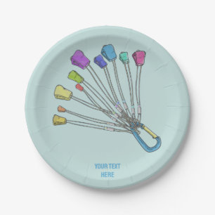 Colourful set of rock climbing nuts paper plate