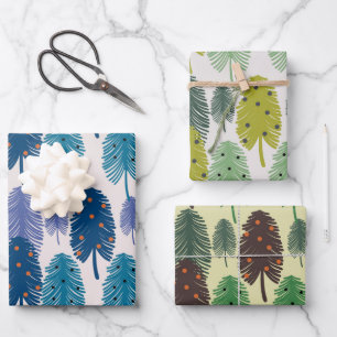 Colourful Set of Watercolor Christmas Trees Wrapping Paper Sheet