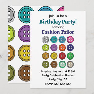 Colourful Sewing Buttons Fashion Tailor Birthday Invitation