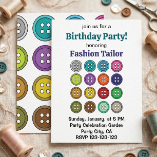 Colourful Sewing Buttons Fashion Tailor Birthday Invitation