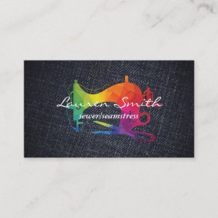 Colourful Sewing Machine Logo   Denim Business Card
