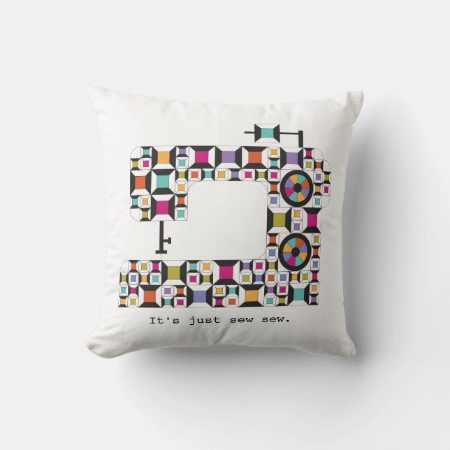 Colourful Sewing Machine Quilt Pattern Cushion (Front)