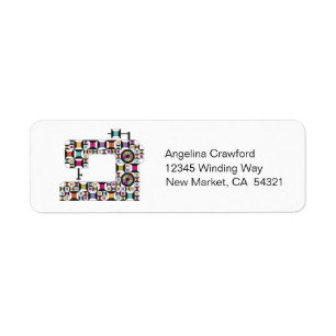 Colourful Sewing Machine Quilt Pattern Label