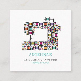Colourful Sewing Machine Quilt Pattern Square Business Card