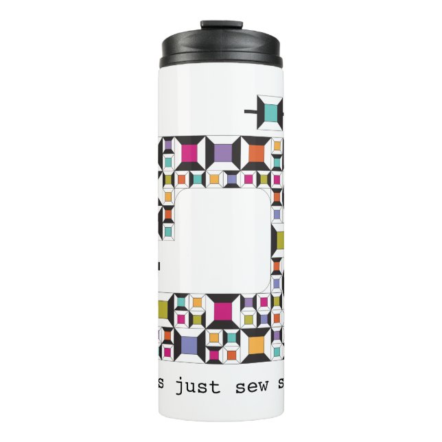 Colourful Sewing Machine Quilt Pattern Thermal Tumbler (Front)