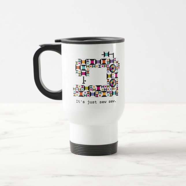 Colourful Sewing Machine Quilt Pattern Travel Mug (Left)