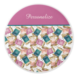 Colourful Sewing Threads Seamstress Tailor Ceramic Knob