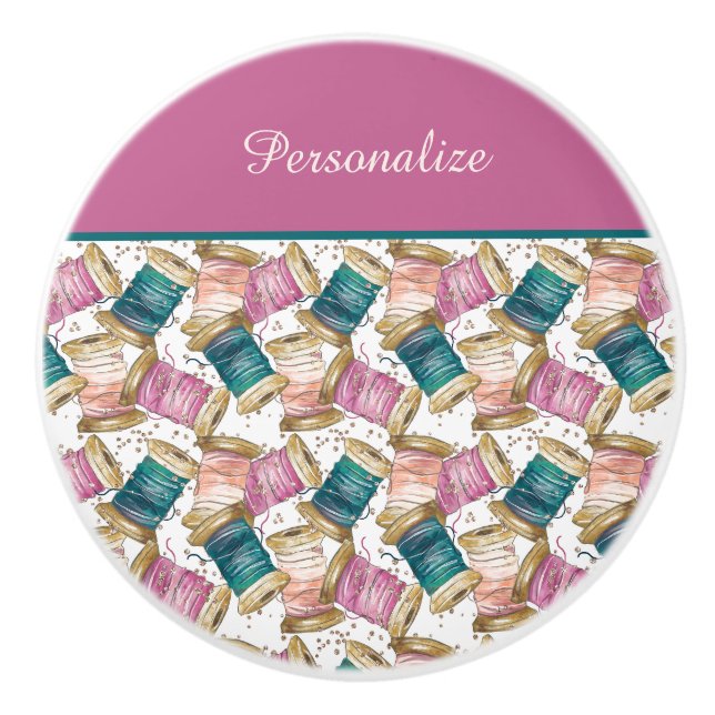 Colourful Sewing Threads Seamstress Tailor Ceramic Knob (Front)