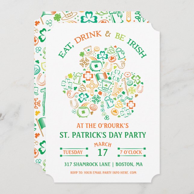 Colourful Shamrock St. Patrick's Day Invitation (Front/Back)