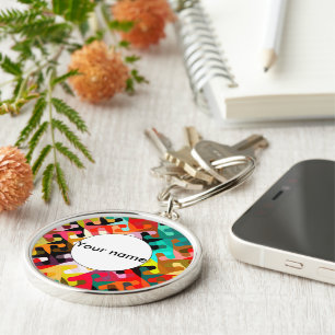 Colourful shapes abstract design key ring
